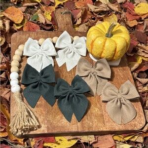 Charming Kids Bow Hair Clips Set - Black, Cream, Tan